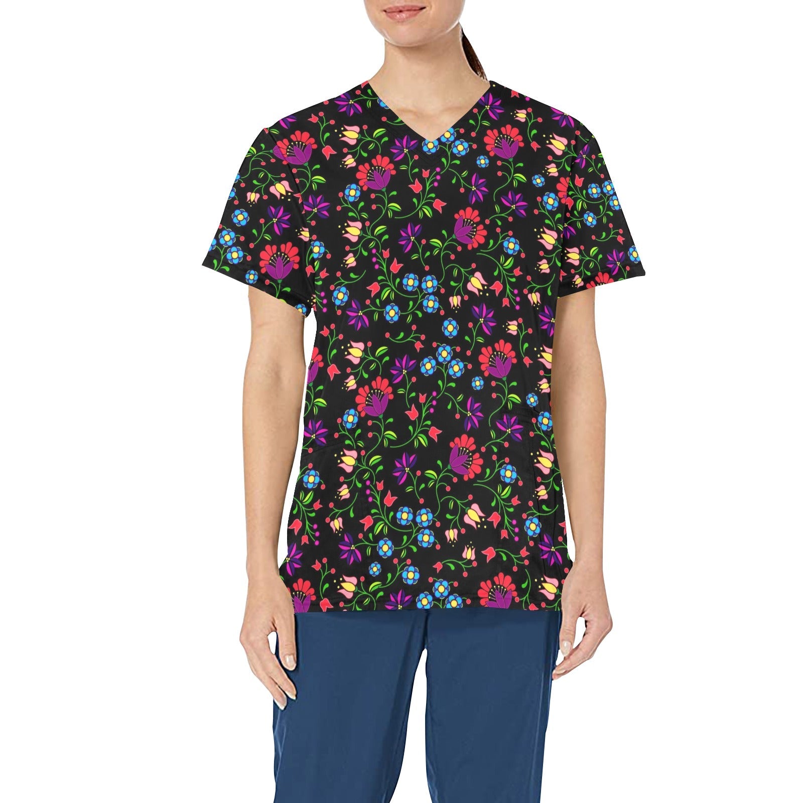 Fleur Indigine All Over Print Scrub Top Scrub Top e-joyer