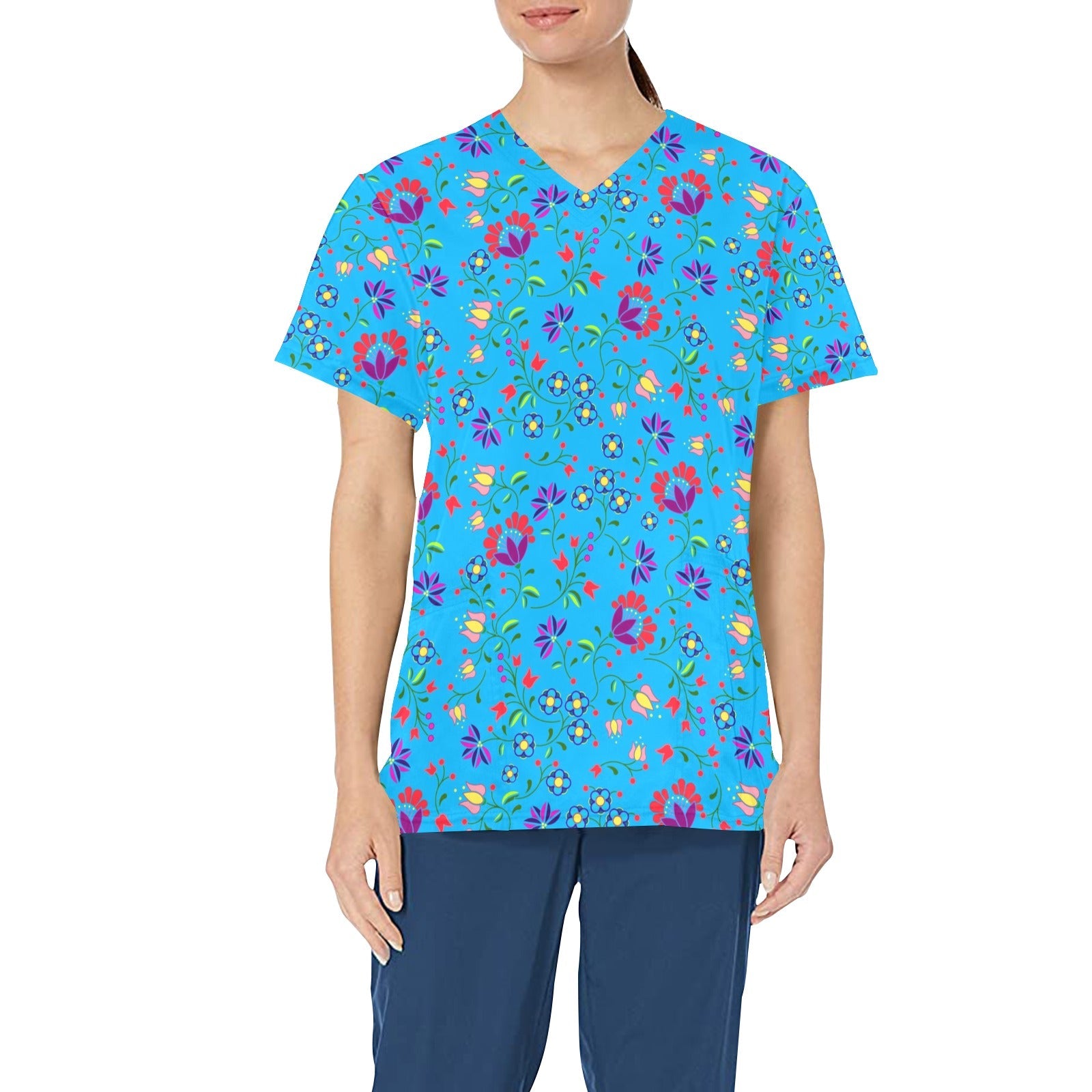 Fleur Indigine Ciel All Over Print Scrub Top Scrub Top e-joyer
