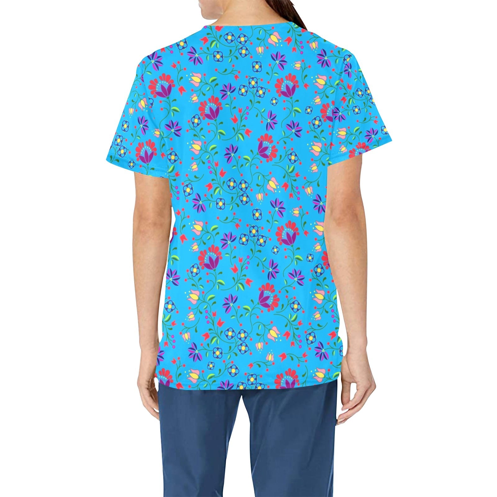 Fleur Indigine Ciel All Over Print Scrub Top Scrub Top e-joyer
