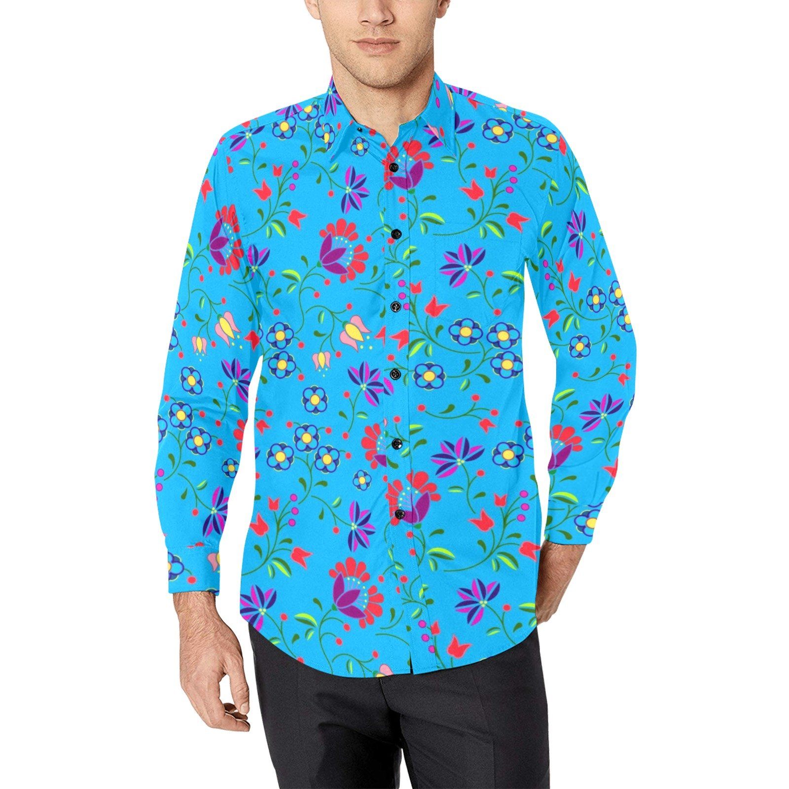 Fleur Indigine Ciel Men's All Over Print Casual Dress Shirt (Model T61) Men's Dress Shirt (T61) e-joyer