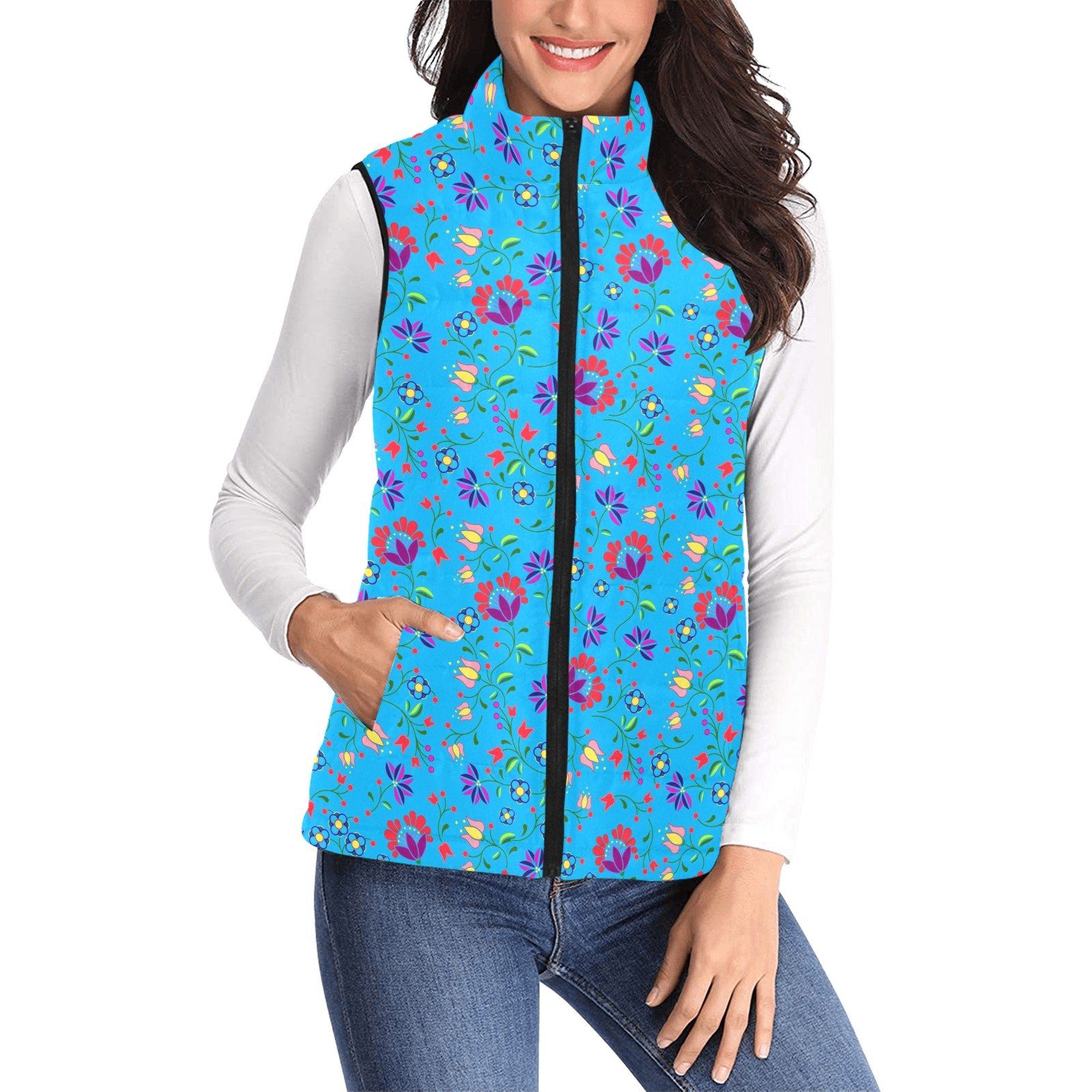 Fleur Indigine Ciel Women's Padded Vest Jacket (Model H44) Women's Padded Vest Jacket (H44) e-joyer