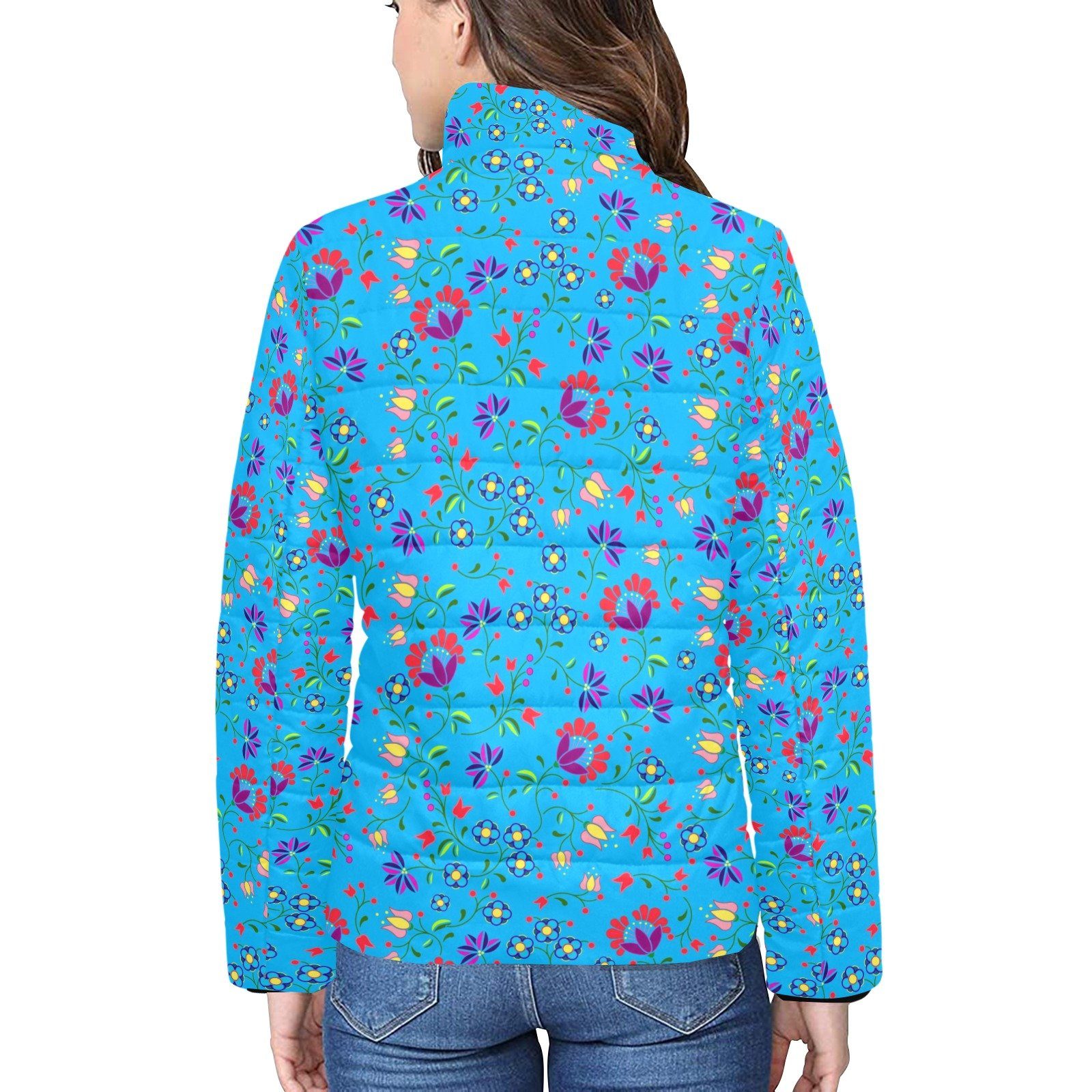 Fleur Indigine Ciel Women's Stand Collar Padded Jacket (Model H41) jacket e-joyer