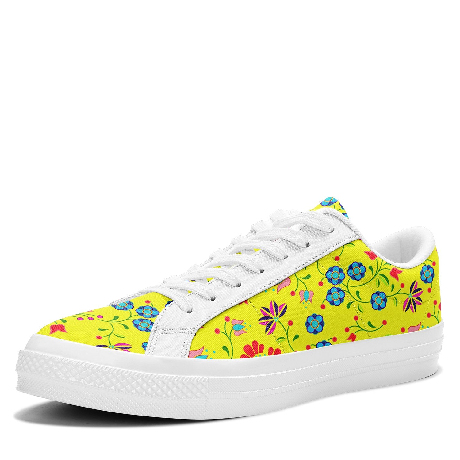 Floral Beadwork Seven Clans White Aapisi Low Top Canvas Shoes White Sole