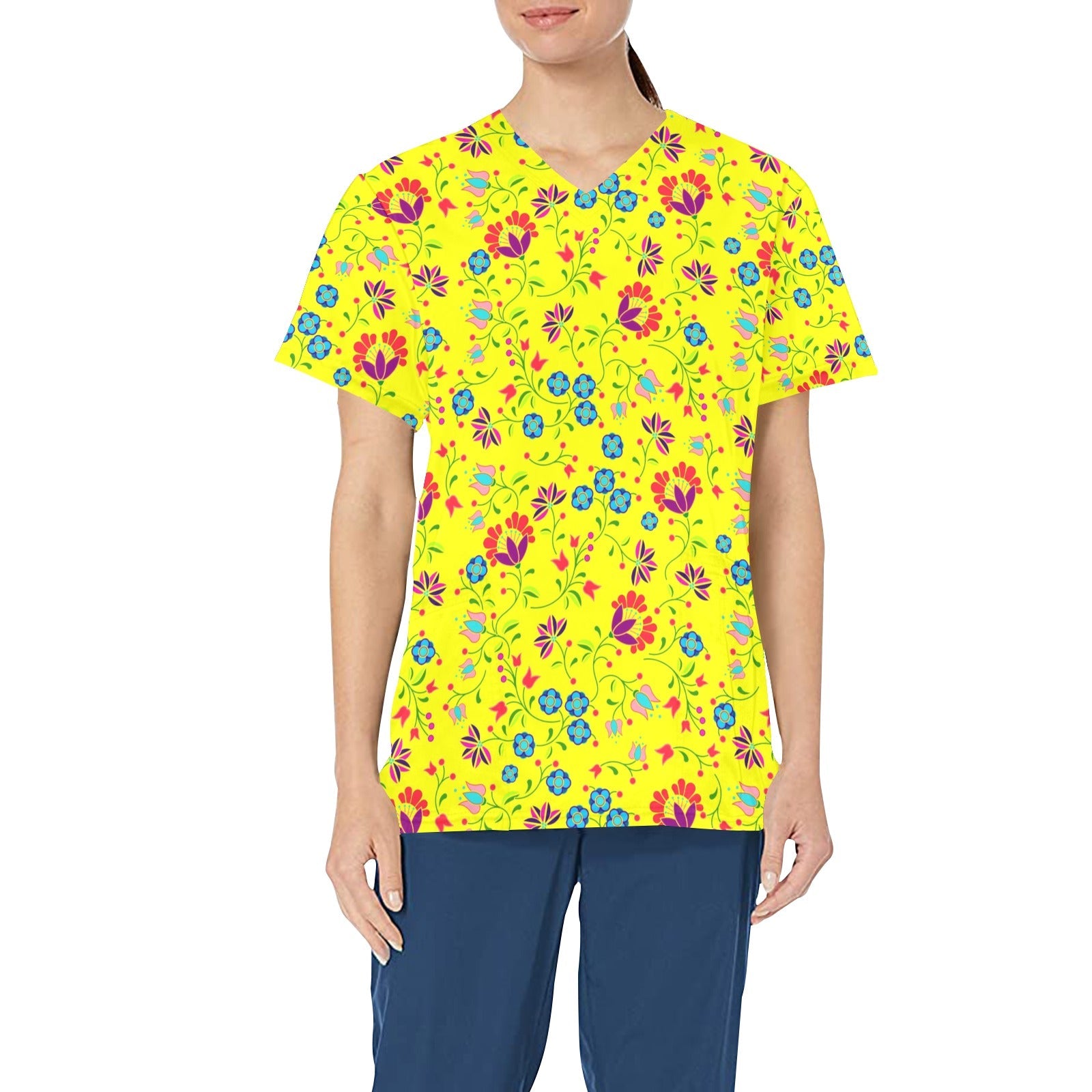 Fleur Indigine Mais All Over Print Scrub Top Scrub Top e-joyer