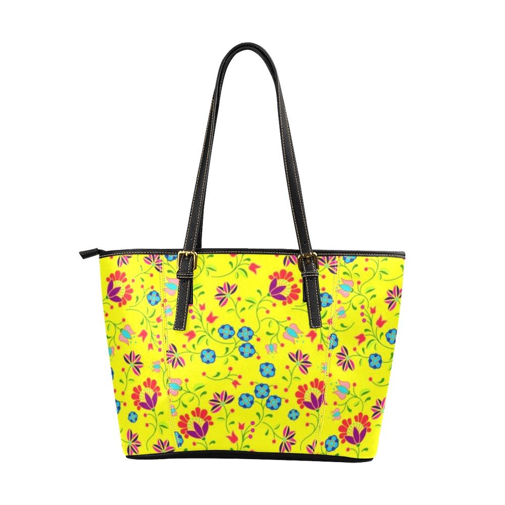Fleur Indigine Mais Leather Tote Bag/Large (Model 1640) Leather Tote Bag (1640) e-joyer
