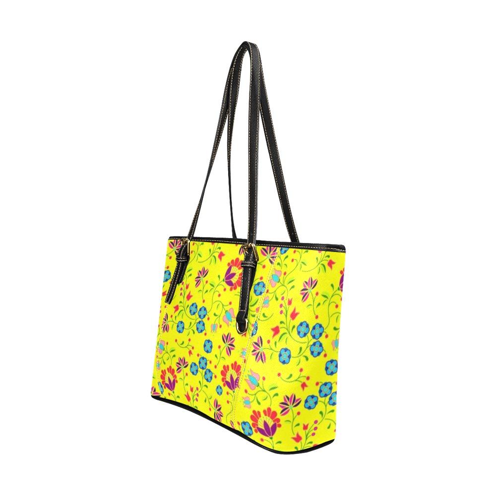 Fleur Indigine Mais Leather Tote Bag/Large (Model 1640) Leather Tote Bag (1640) e-joyer