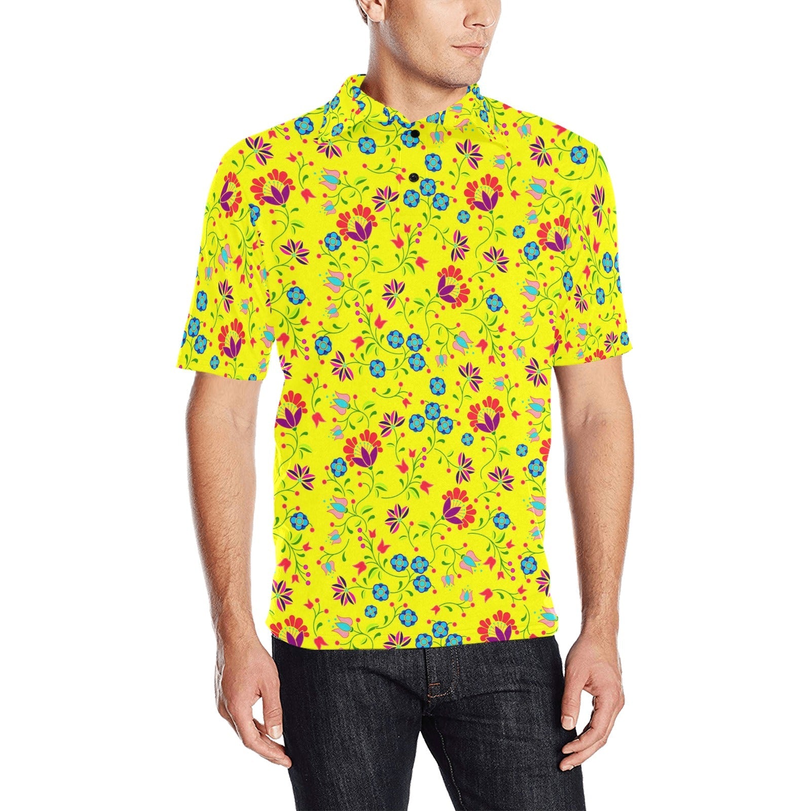Fleur Indigine Mais Men's All Over Print Polo Shirt (Model T55) Men's Polo Shirt (Model T55) e-joyer