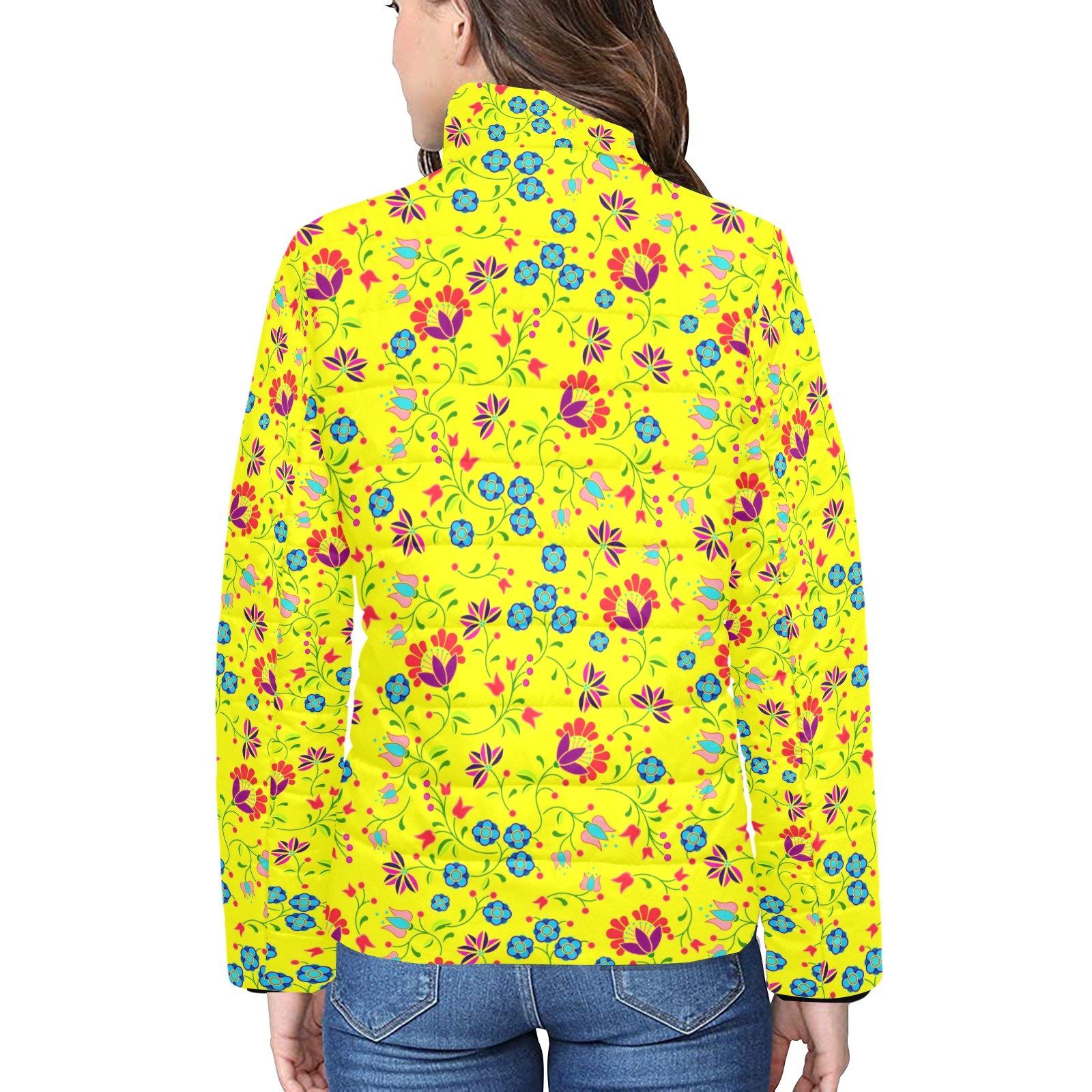 Fleur Indigine Mais Women's Stand Collar Padded Jacket (Model H41) jacket e-joyer