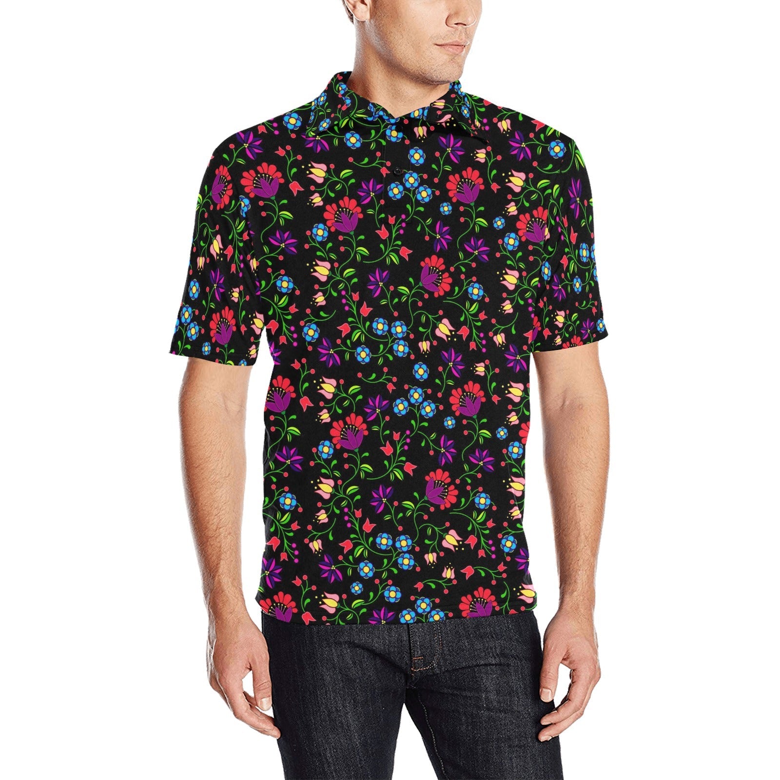 Fleur Indigine Men's All Over Print Polo Shirt (Model T55) Men's Polo Shirt (Model T55) e-joyer
