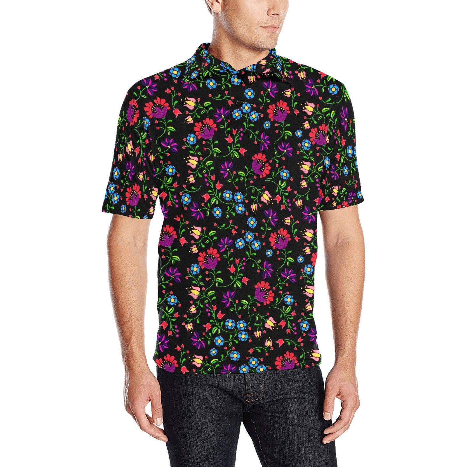 Fleur Indigine Men's All Over Print Polo Shirt (Model T55) Men's Polo Shirt (Model T55) e-joyer 