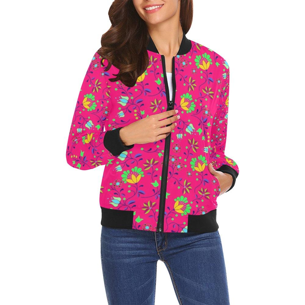 Fleur Indigine Rouge All Over Print Bomber Jacket for Women (Model H19) All Over Print Bomber Jacket for Women (H19) e-joyer
