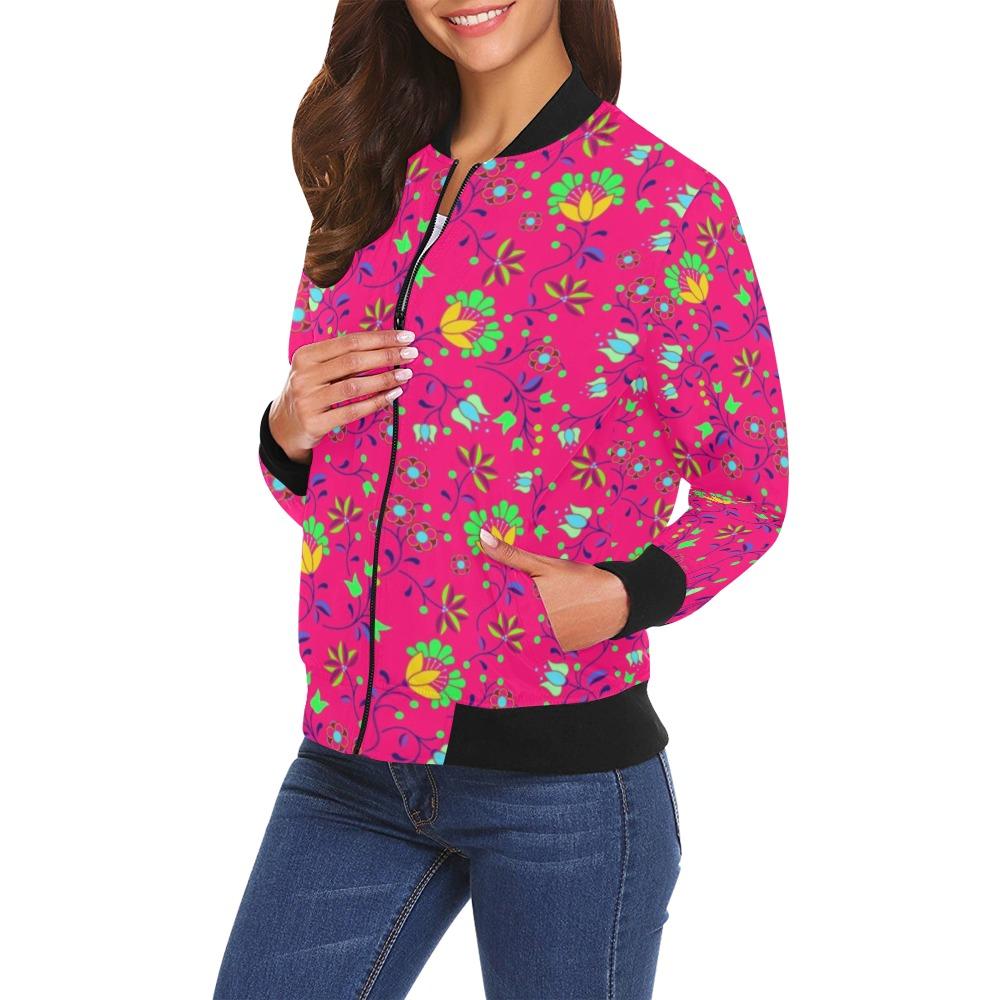 Fleur Indigine Rouge All Over Print Bomber Jacket for Women (Model H19) All Over Print Bomber Jacket for Women (H19) e-joyer