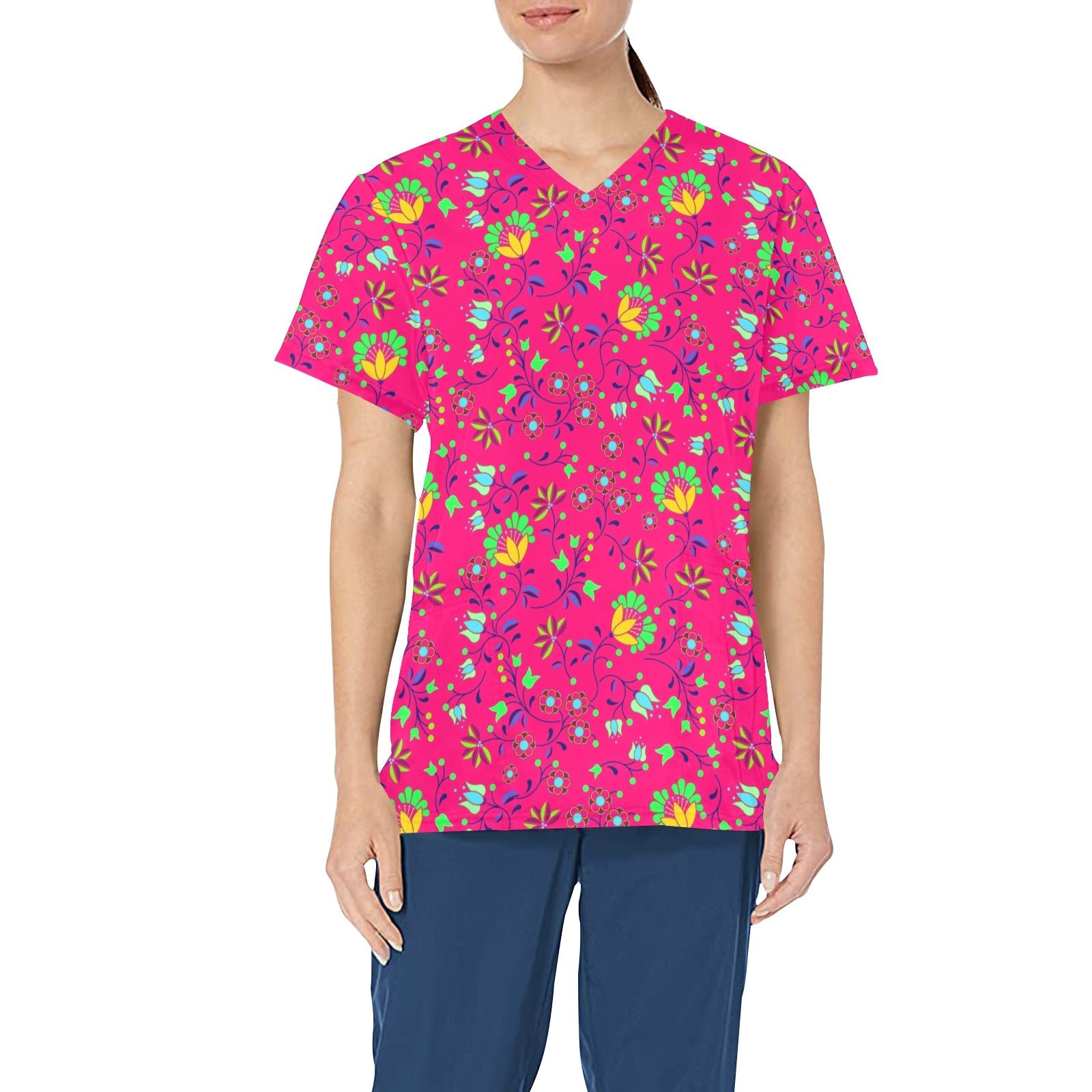 Fleur Indigine Rouge All Over Print Scrub Top Scrub Top e-joyer