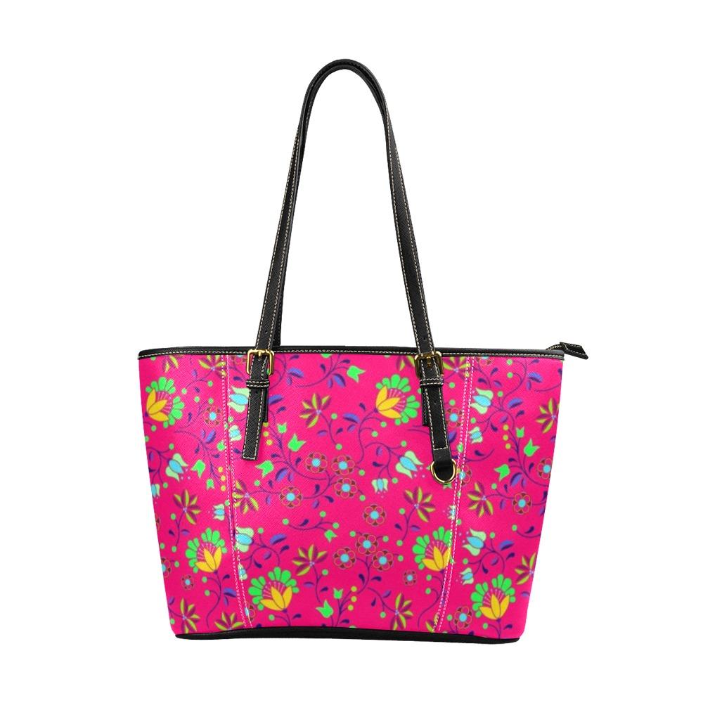 Fleur Indigine Rouge Leather Tote Bag/Large (Model 1640) Leather Tote Bag (1640) e-joyer