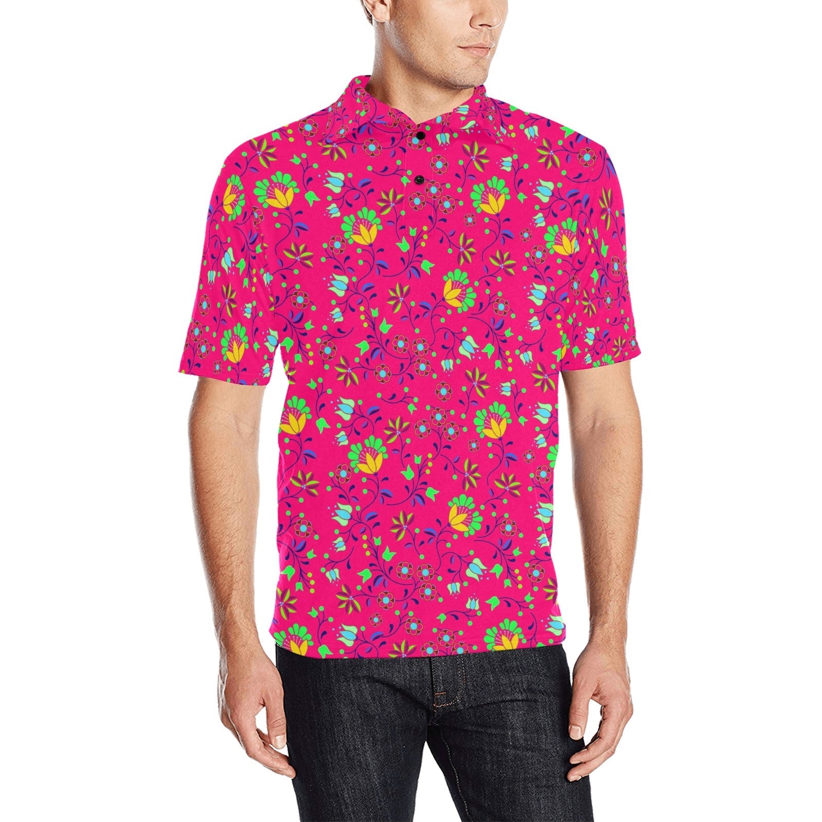 Fleur Indigine Rouge Men's All Over Print Polo Shirt (Model T55) Men's Polo Shirt (Model T55) e-joyer