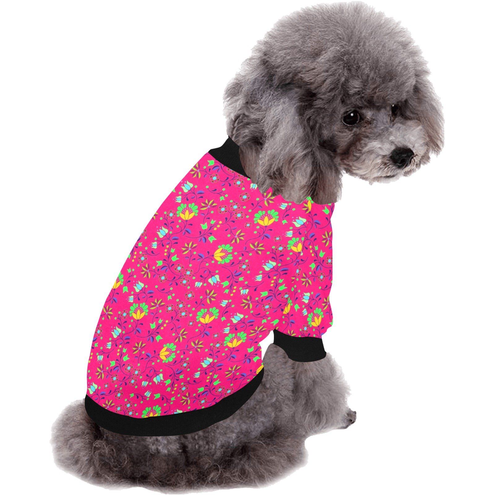 Fleur Indigine Rouge Pet Dog Round Neck Shirt Pet Dog Round Neck Shirt e-joyer