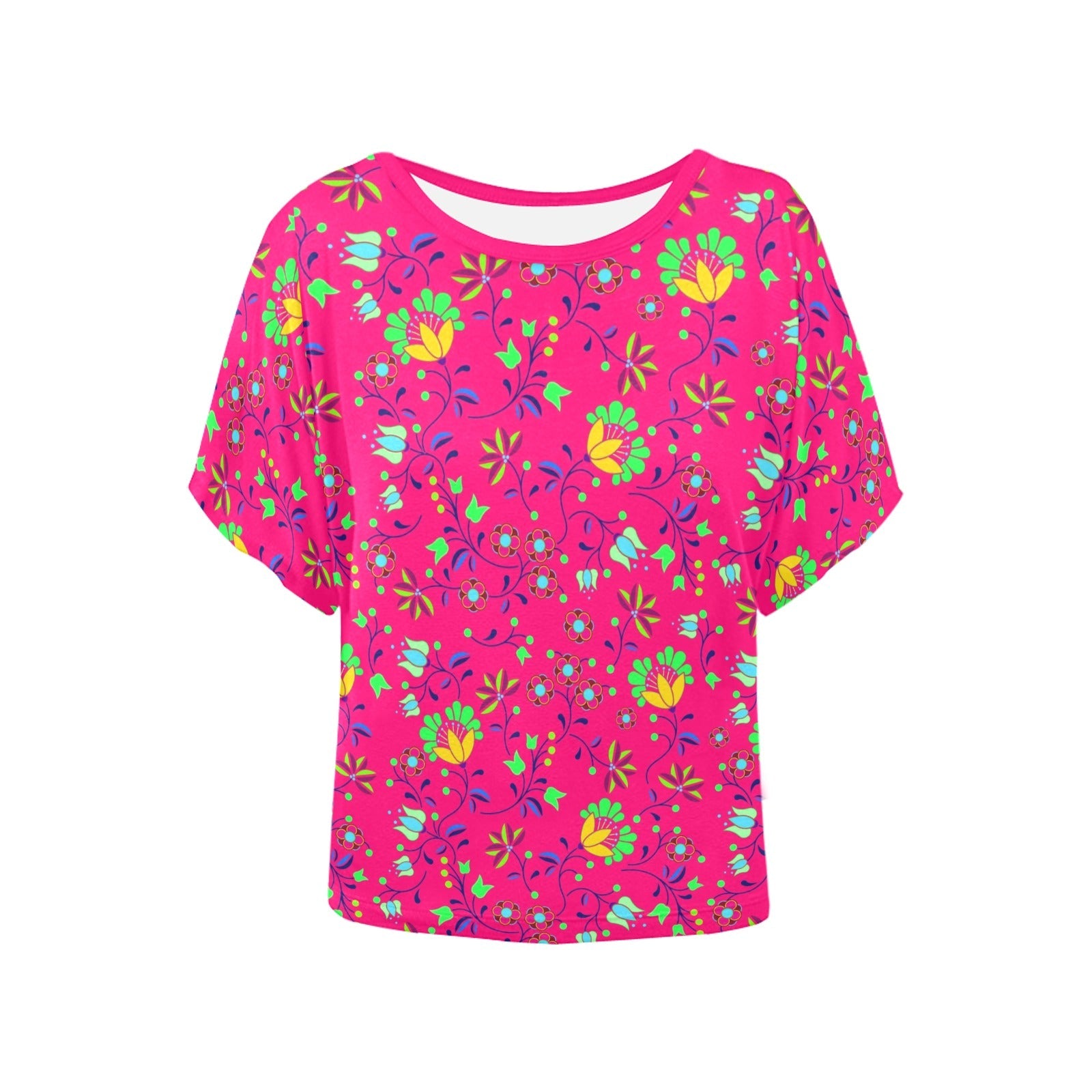 Fleur Indigine Rouge Women's Batwing-Sleeved Blouse T shirt (Model T44) Women's Batwing-Sleeved Blouse T shirt (T44) e-joyer