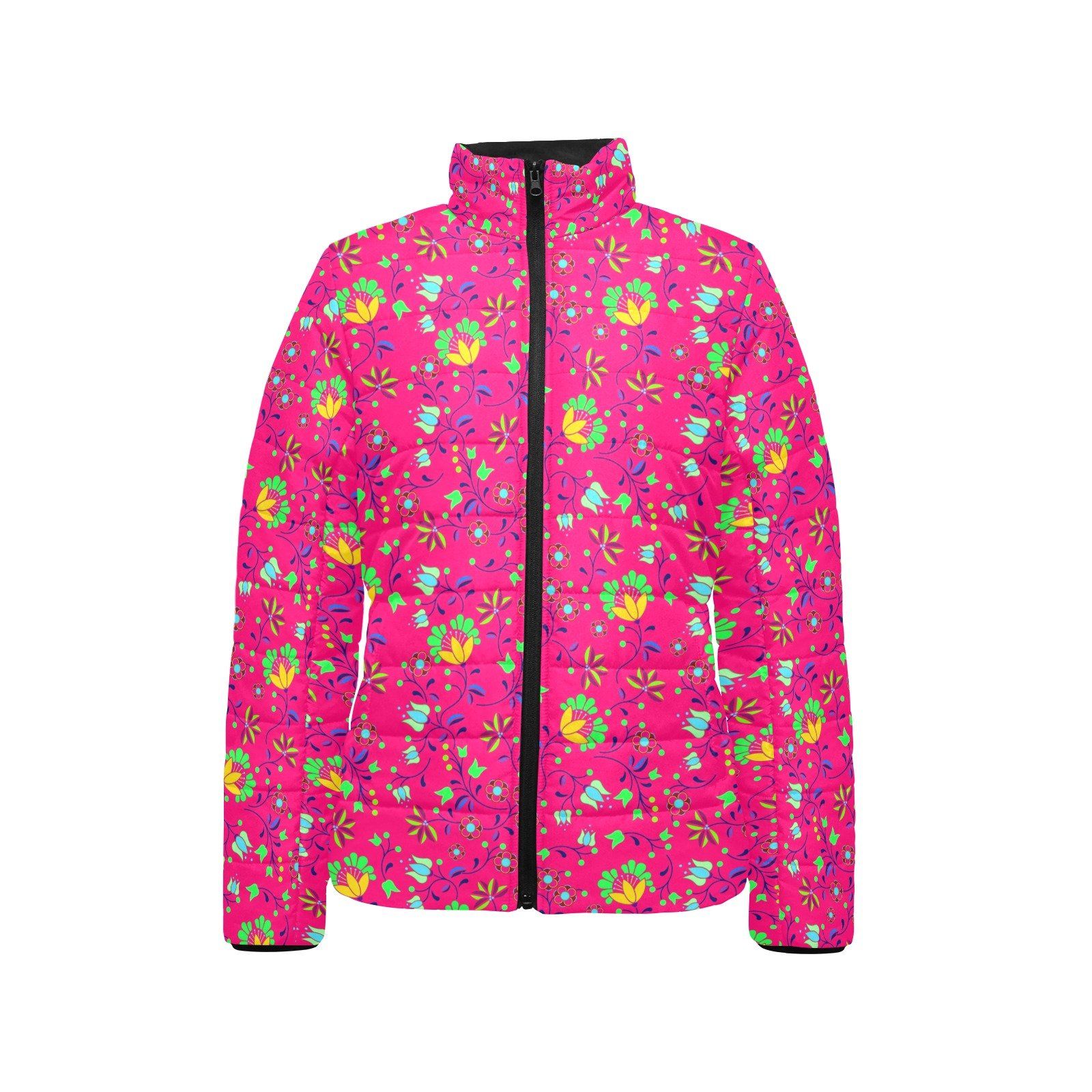 Fleur Indigine Rouge Women's Stand Collar Padded Jacket (Model H41) jacket e-joyer