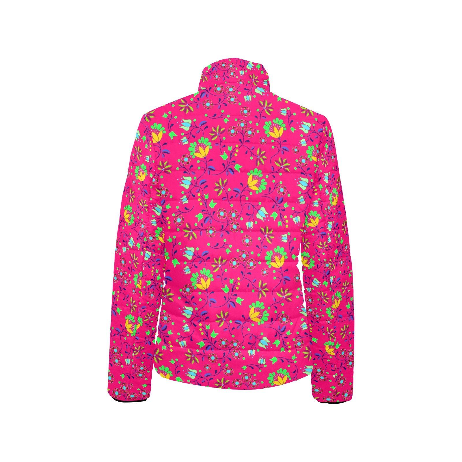 Fleur Indigine Rouge Women's Stand Collar Padded Jacket (Model H41) jacket e-joyer