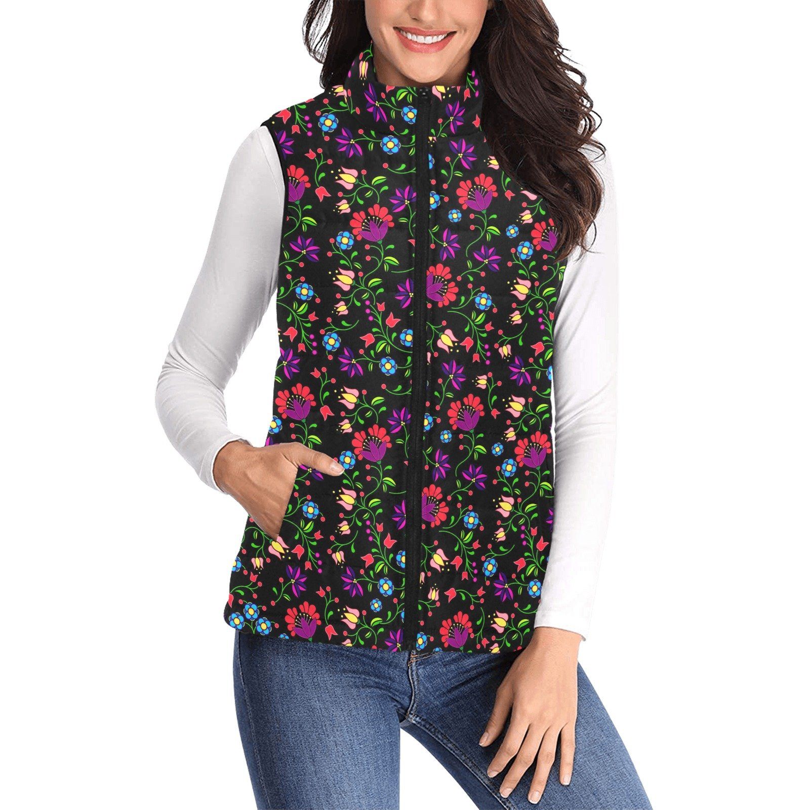 Fleur Indigine Women's Padded Vest Jacket (Model H44) Women's Padded Vest Jacket (H44) e-joyer