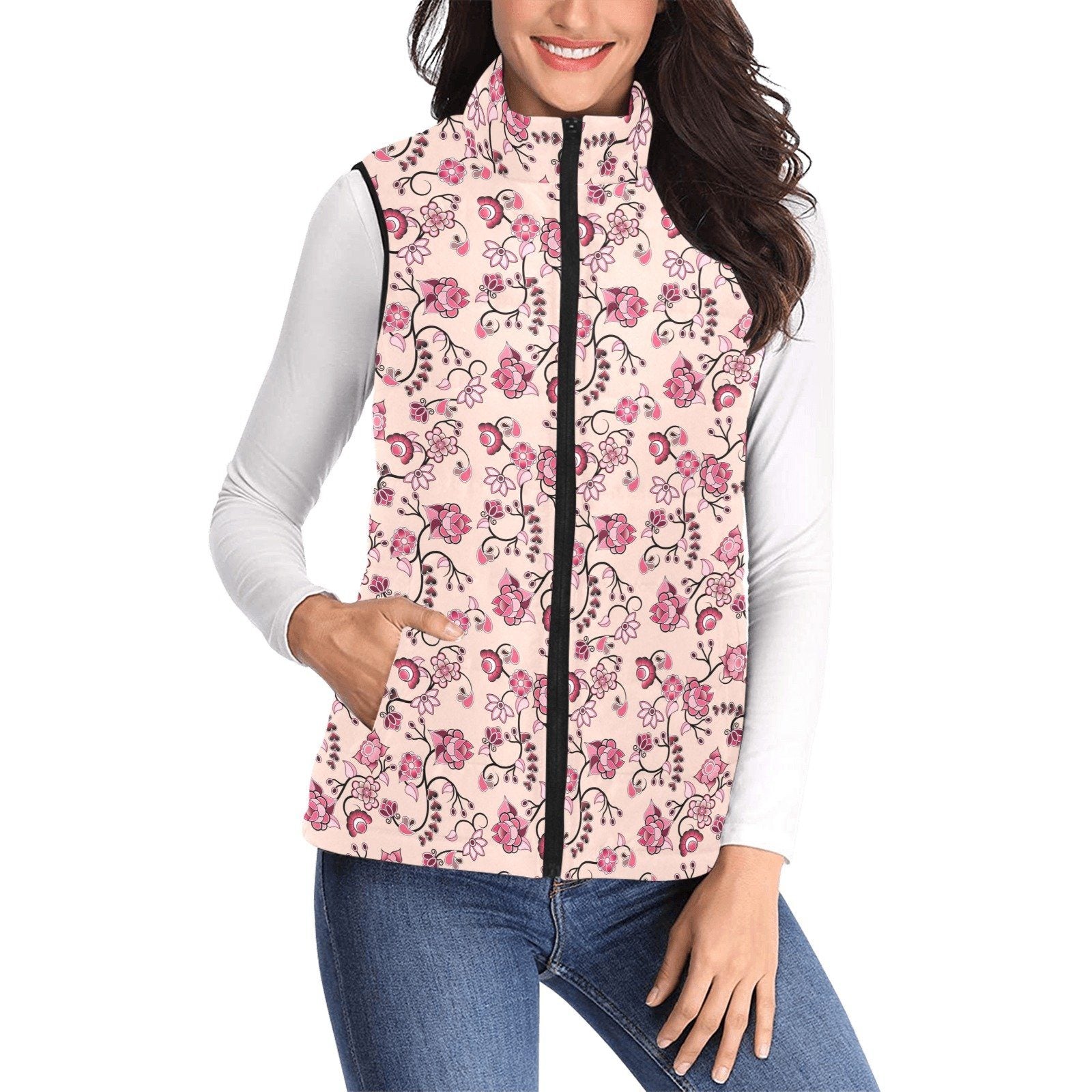 Floral Amour Women's Padded Vest Jacket (Model H44) Women's Padded Vest Jacket (H44) e-joyer