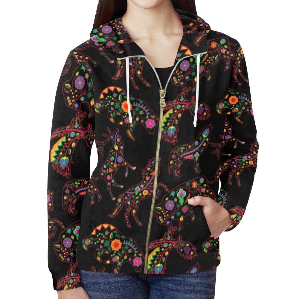 Floral Animals All Over Print Full Zip Hoodie for Women (Model H14) All Over Print Full Zip Hoodie for Women (H14) e-joyer