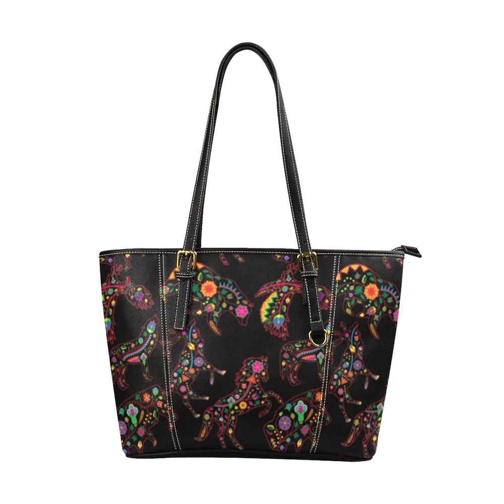 Floral Animals Leather Tote Bag/Large (Model 1640) bag e-joyer