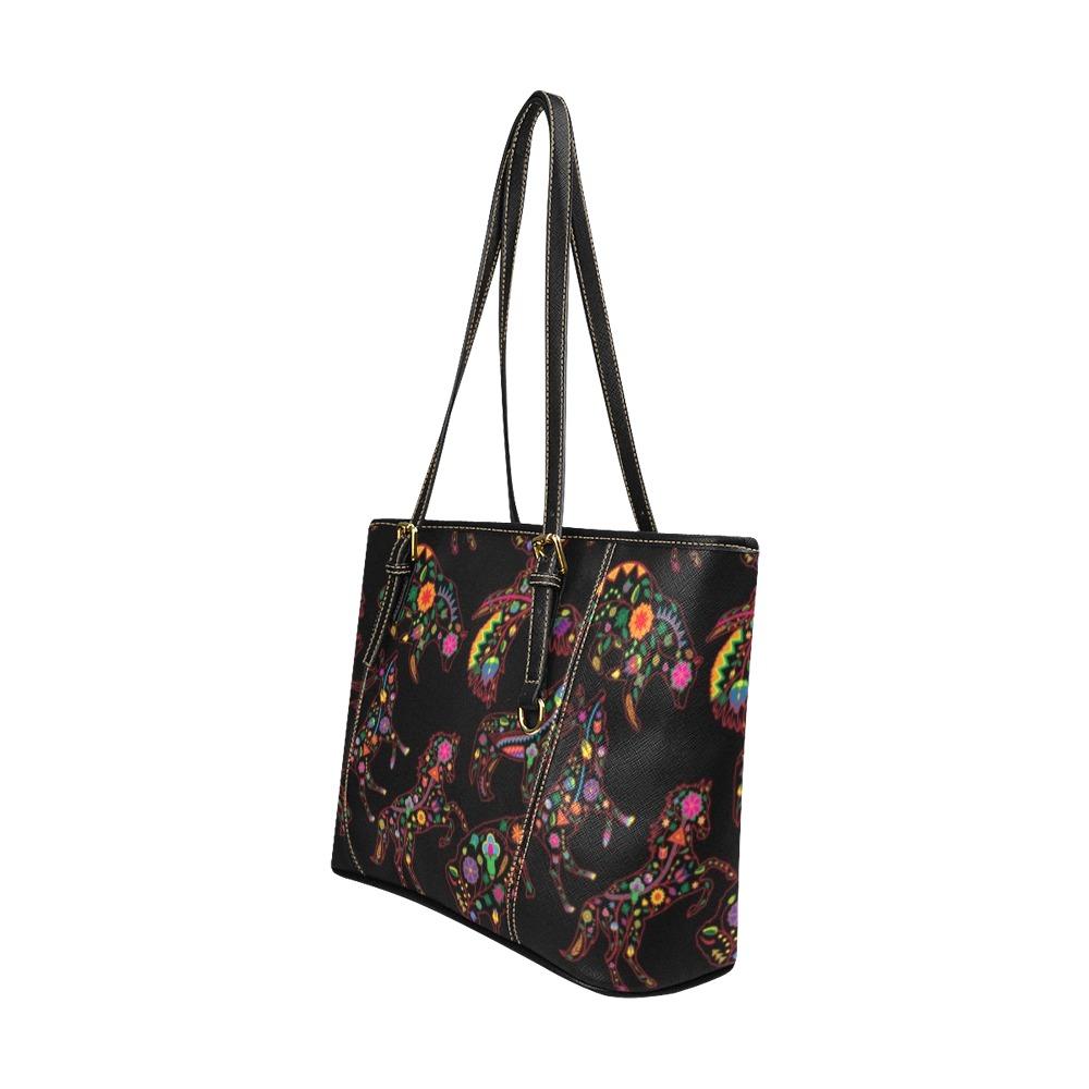 Floral Animals Leather Tote Bag/Large (Model 1640) bag e-joyer