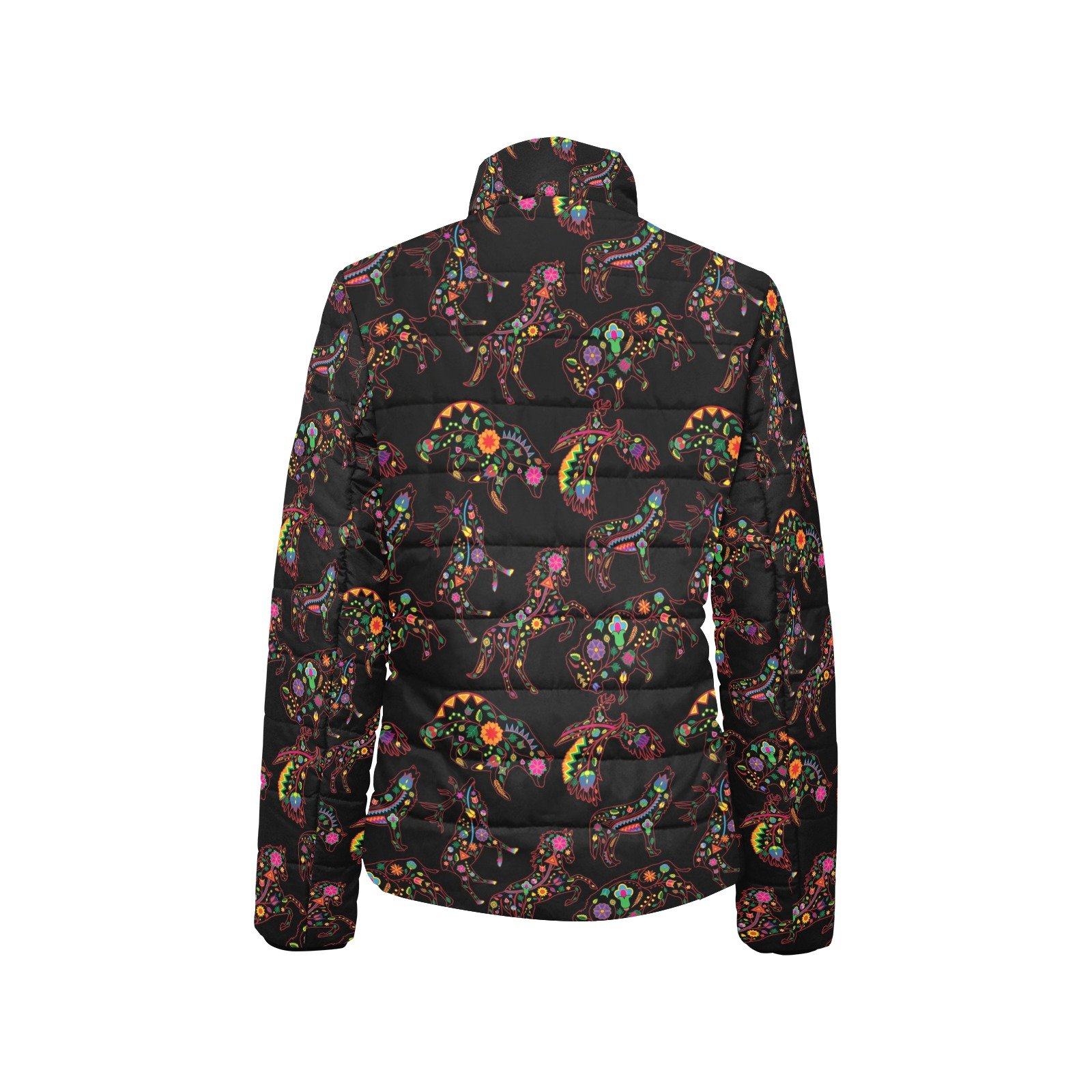 Floral Animals Women's Stand Collar Padded Jacket (Model H41) jacket e-joyer