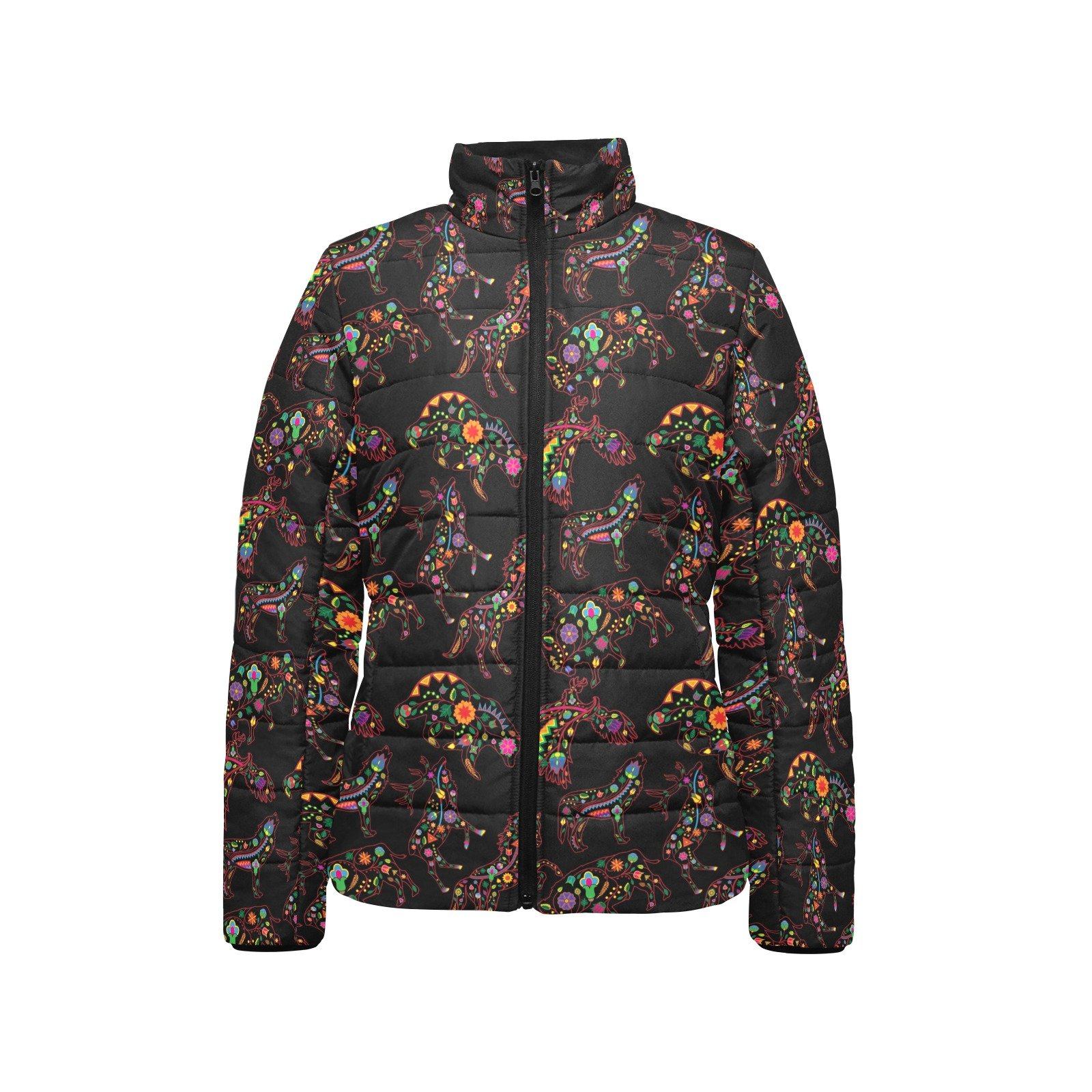 Floral Animals Women's Stand Collar Padded Jacket (Model H41) jacket e-joyer