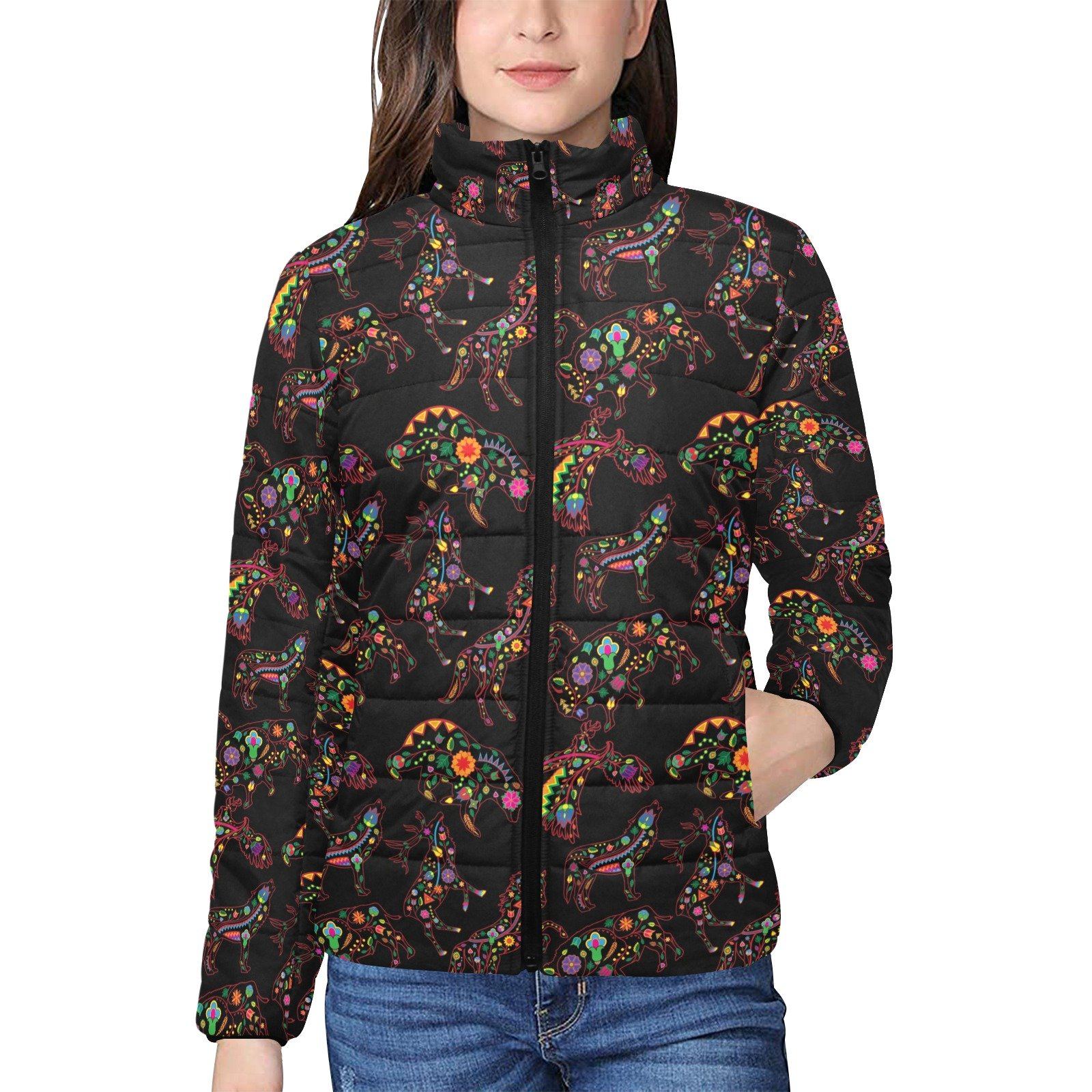 Floral Animals Women's Stand Collar Padded Jacket (Model H41) jacket e-joyer