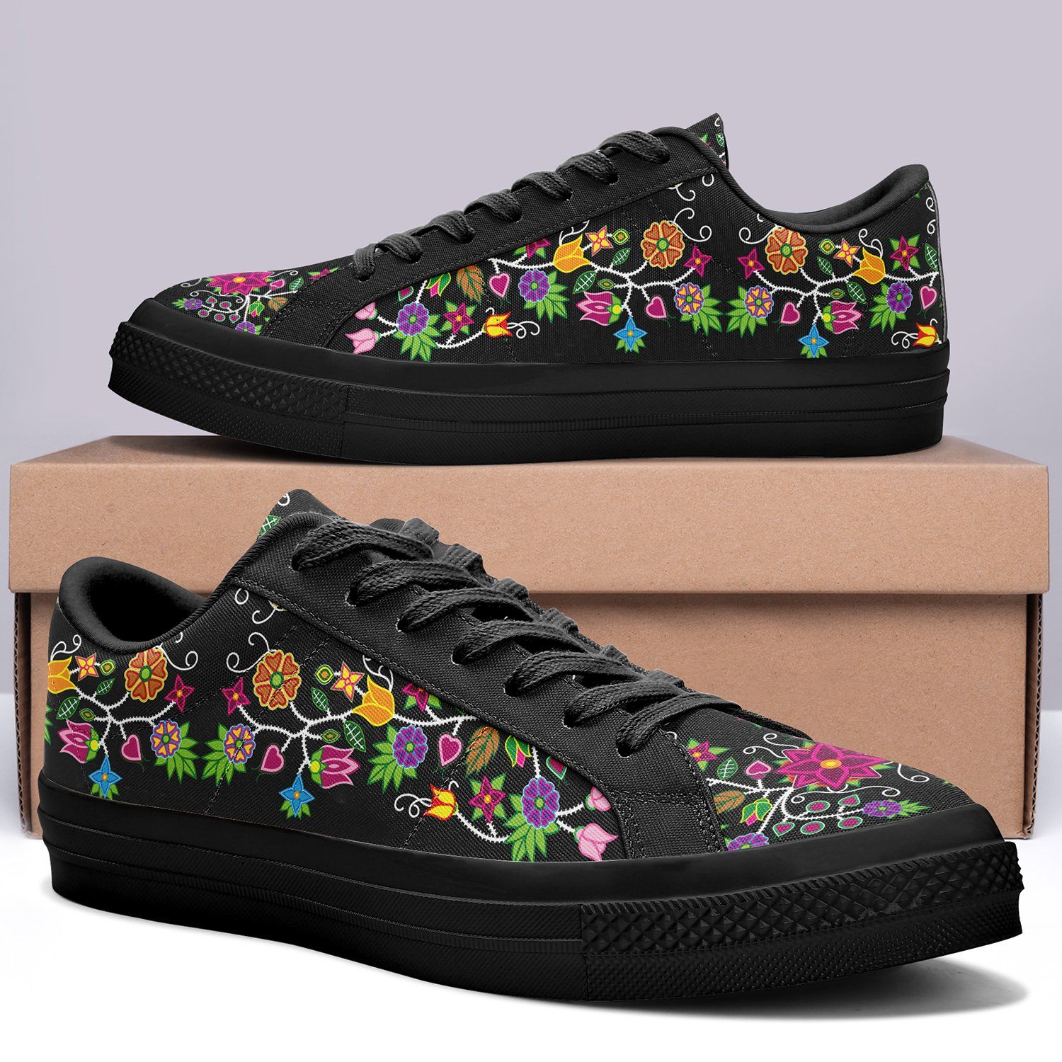 Floral Beadwork - 01 Aapisi Low Top Canvas Shoes Black Sole 49 Dzine