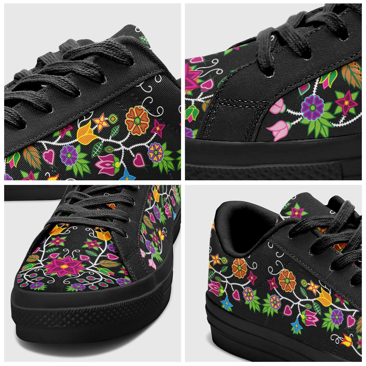 Floral Beadwork - 01 Aapisi Low Top Canvas Shoes Black Sole 49 Dzine 