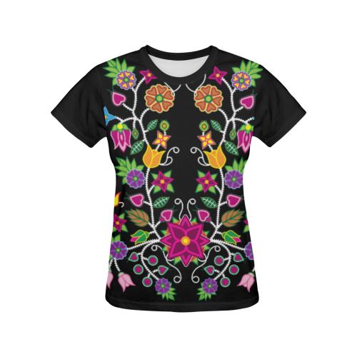 Floral Beadwork-01 All Over Print T-shirt for Women/Large Size (USA Size) (Model T40) All Over Print T-Shirt for Women/Large (T40) e-joyer