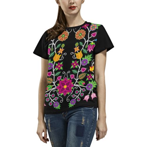Floral Beadwork-01 All Over Print T-shirt for Women/Large Size (USA Size) (Model T40) All Over Print T-Shirt for Women/Large (T40) e-joyer