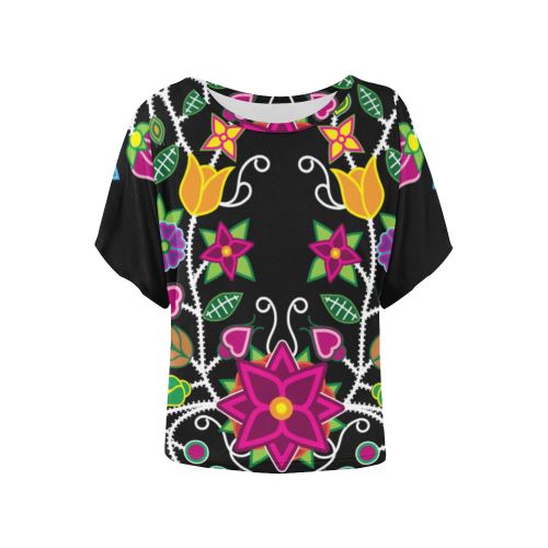 Floral Beadwork-01 Women's Batwing-Sleeved Blouse T shirt (Model T44) Women's Batwing-Sleeved Blouse T shirt (T44) e-joyer