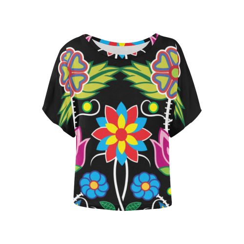 Floral Beadwork-04 Women's Batwing-Sleeved Blouse T shirt (Model T44) Women's Batwing-Sleeved Blouse T shirt (T44) e-joyer