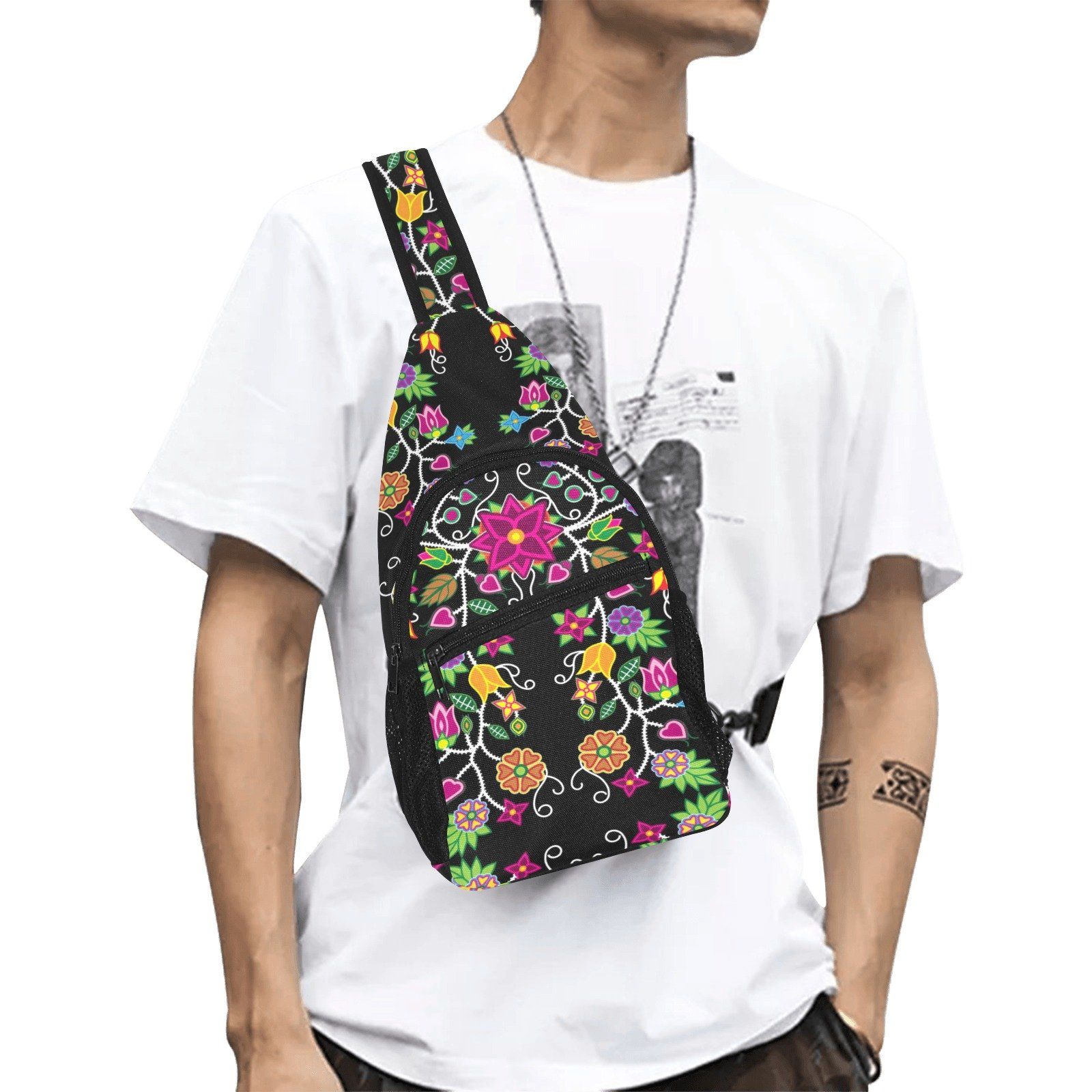 Floral Beadwork All Over Print Chest Bag (Model 1719) All Over Print Chest Bag (1719) e-joyer