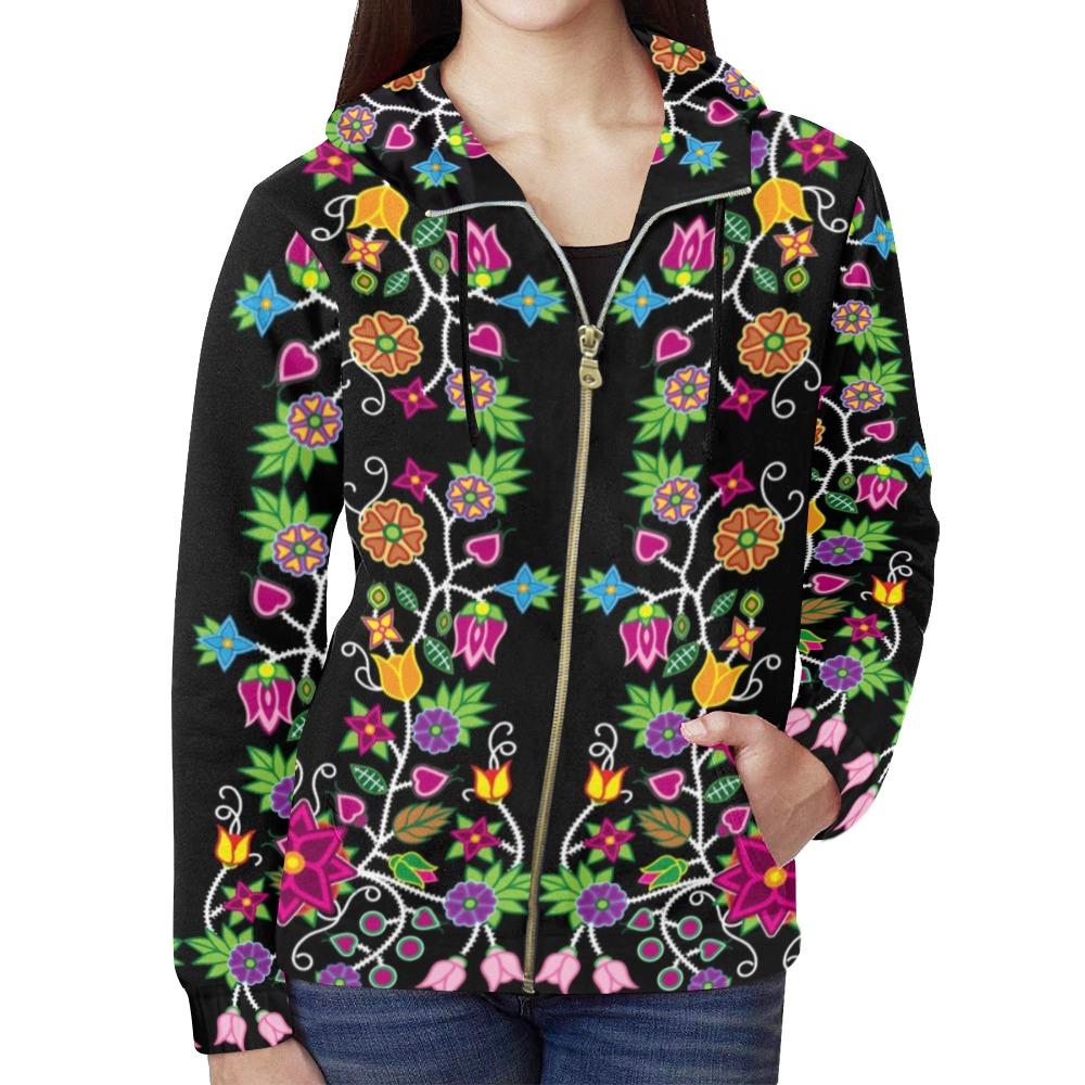 Floral Beadwork All Over Print Full Zip Hoodie for Women (Model H14) hoodie e-joyer