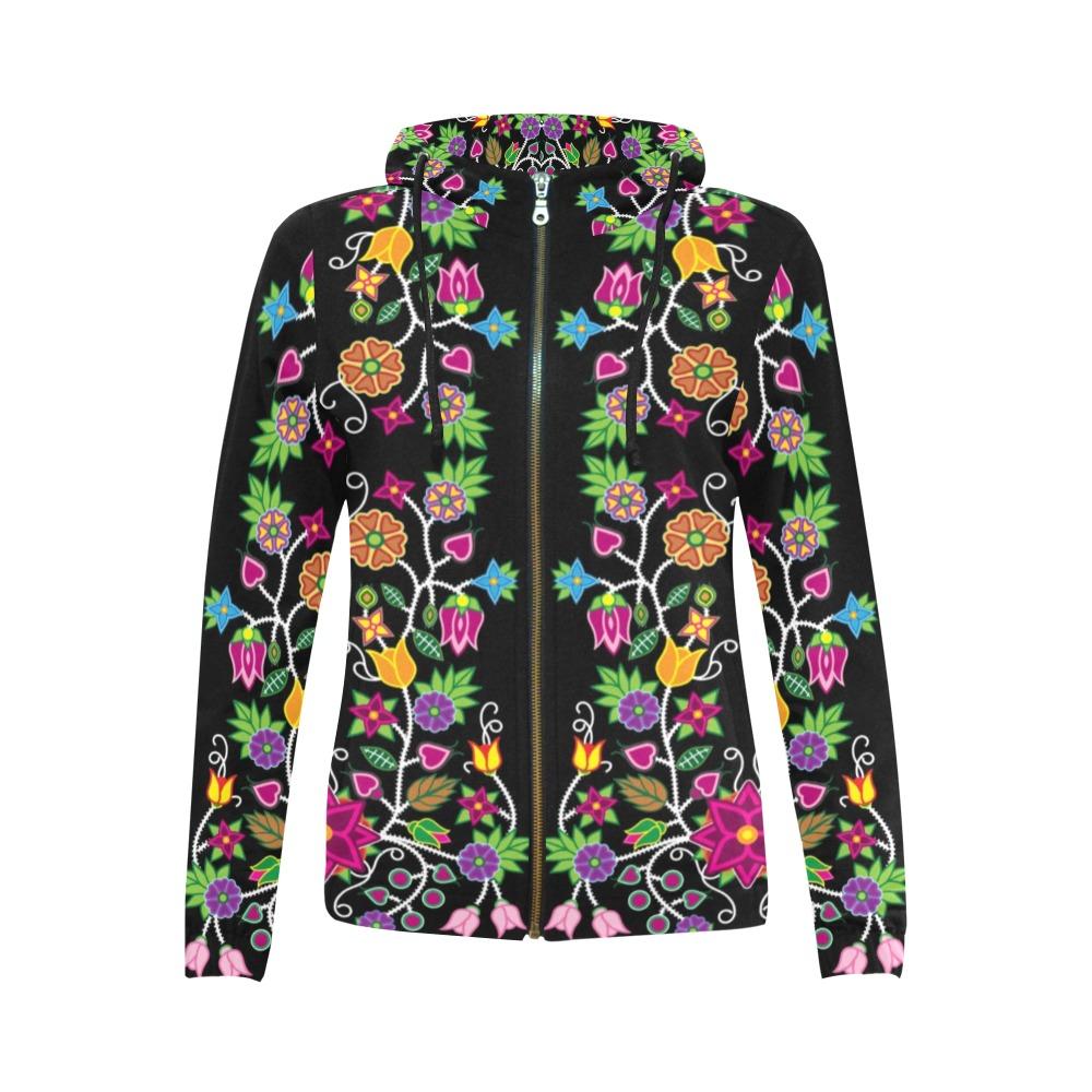 Floral Beadwork All Over Print Full Zip Hoodie for Women (Model H14) hoodie e-joyer