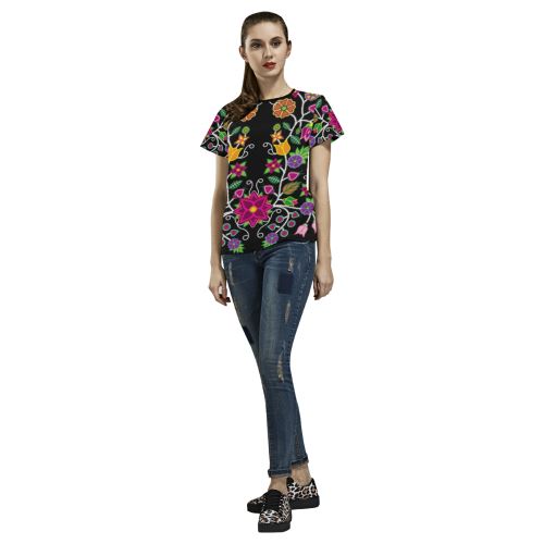 Floral Beadwork All Over Print T-shirt for Women/Large Size (USA Size) (Model T40) All Over Print T-Shirt for Women/Large (T40) e-joyer
