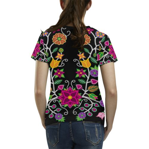 Floral Beadwork All Over Print T-shirt for Women/Large Size (USA Size) (Model T40) All Over Print T-Shirt for Women/Large (T40) e-joyer