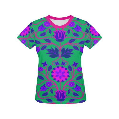 Floral Beadwork Four Clans Deep Lake All Over Print T-shirt for Women/Large Size (USA Size) (Model T40) All Over Print T-Shirt for Women/Large (T40) e-joyer