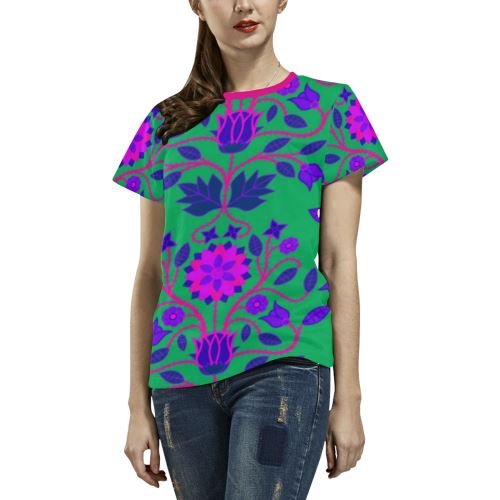 Floral Beadwork Four Clans Deep Lake All Over Print T-shirt for Women/Large Size (USA Size) (Model T40) All Over Print T-Shirt for Women/Large (T40) e-joyer