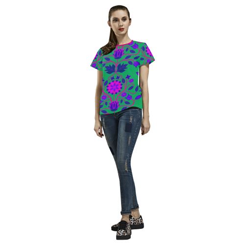 Floral Beadwork Four Clans Deep Lake All Over Print T-shirt for Women/Large Size (USA Size) (Model T40) All Over Print T-Shirt for Women/Large (T40) e-joyer