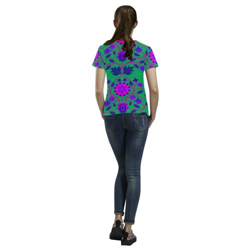 Floral Beadwork Four Clans Deep Lake All Over Print T-shirt for Women/Large Size (USA Size) (Model T40) All Over Print T-Shirt for Women/Large (T40) e-joyer