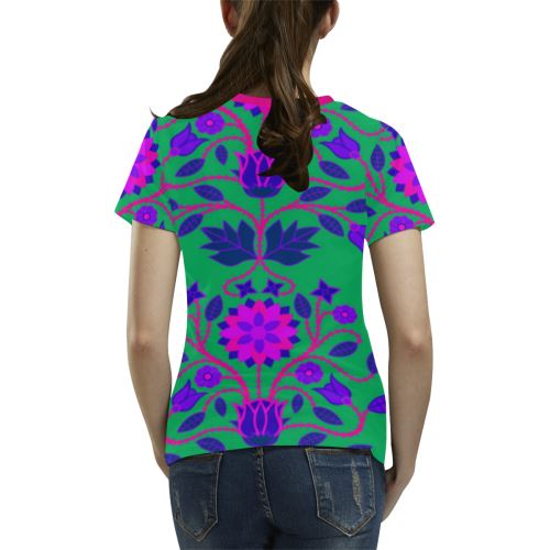 Floral Beadwork Four Clans Deep Lake All Over Print T-shirt for Women/Large Size (USA Size) (Model T40) All Over Print T-Shirt for Women/Large (T40) e-joyer