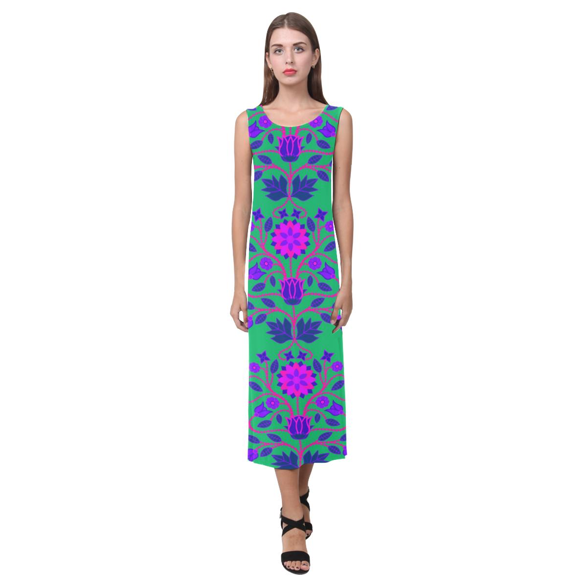 Floral Beadwork Four Clans Deep Lake Phaedra Sleeveless Open Fork Long Dress (Model D08) Phaedra Sleeveless Open Fork Long Dress (D08) e-joyer
