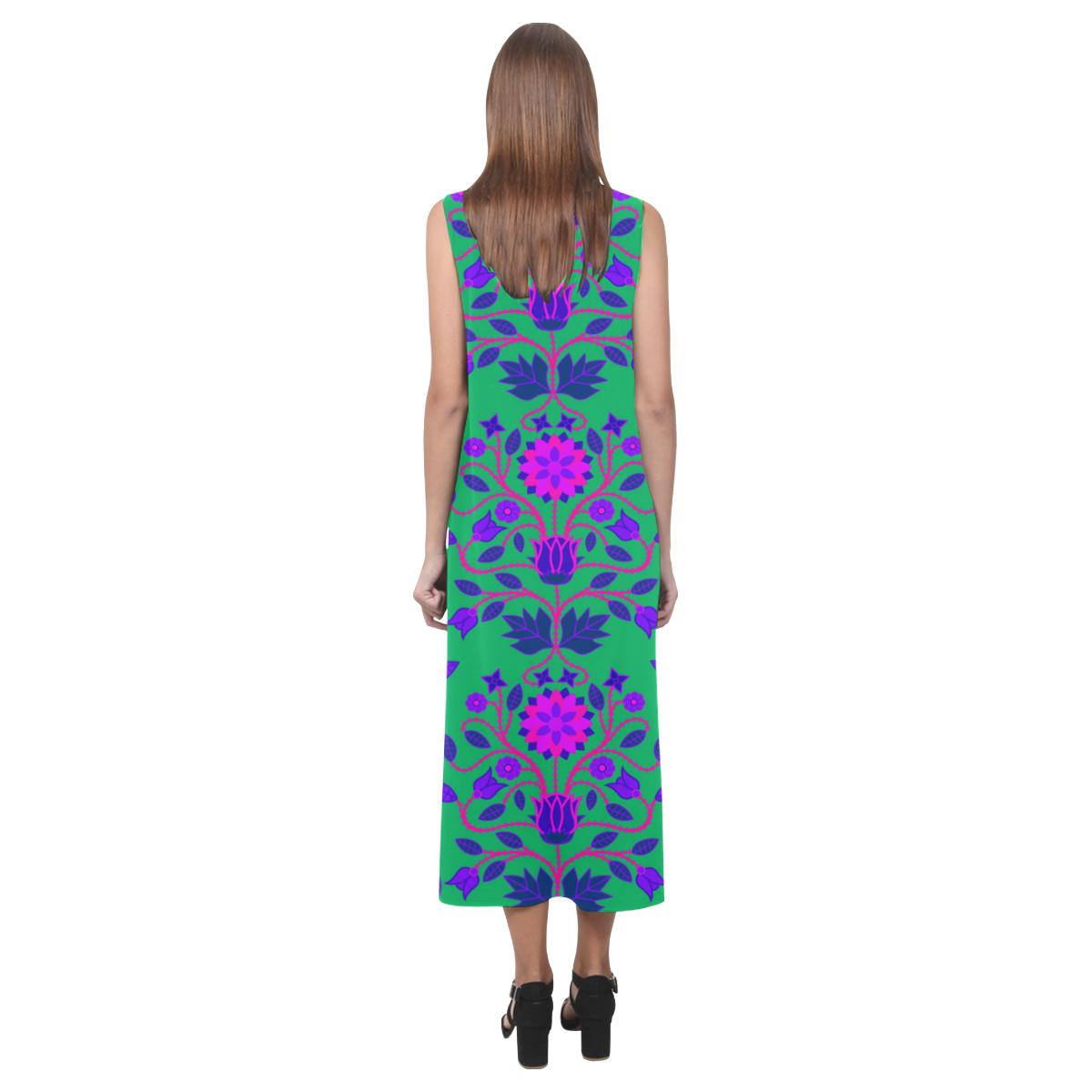 Floral Beadwork Four Clans Deep Lake Phaedra Sleeveless Open Fork Long Dress (Model D08) Phaedra Sleeveless Open Fork Long Dress (D08) e-joyer