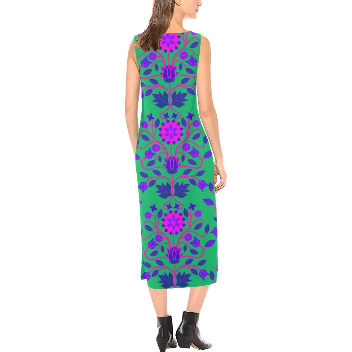 Floral Beadwork Four Clans Deep Lake Phaedra Sleeveless Open Fork Long Dress (Model D08) Phaedra Sleeveless Open Fork Long Dress (D08) e-joyer